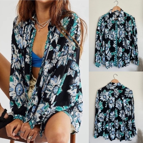 Free People Tops - Free People | Good Vibrations Button Down Hawaiian Floral Print Top